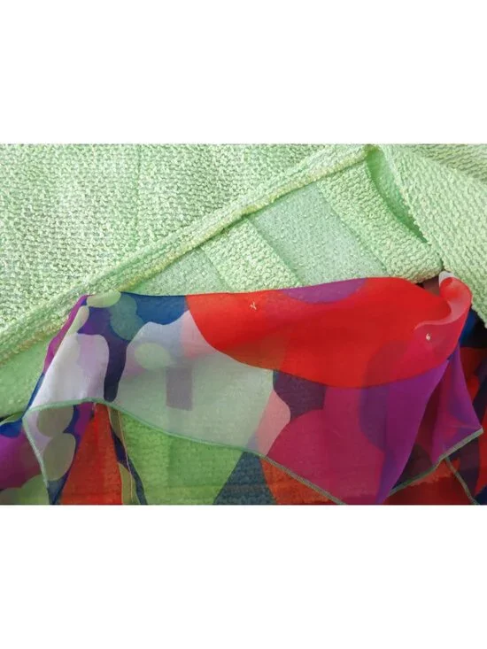 CHANEL Vintage 2000 Spring Lime Green Print Chiffon Trim Skirt Jacket Set 38 40 - Picture 15 of 16